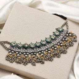 Aatmana Silver-Plated & Gold-Toned Oxidized Beaded & Kundan studded Set for Women-12
