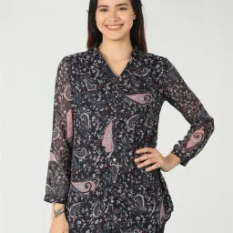 Mustard Navy Floral Print Shirt-image-85
