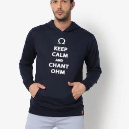 Campus Sutra Blue Cotton Regular Fit Printed Hooded Sweatshirt-image-64