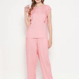 Clovia Pink Top With Pyjamas-image-81