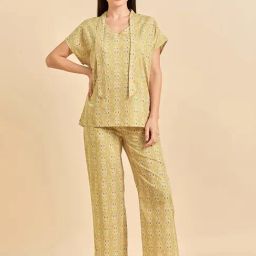 Sweet Dreams Yellow Cotton Printed T-Shirt & Pyjama Set-image-75