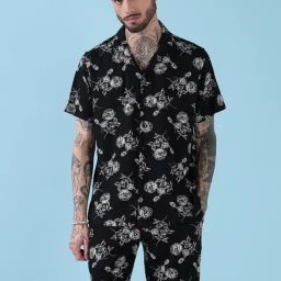 Showoff Black Cotton Relaxed Fit Floral Print Co-Ord Set-image-50