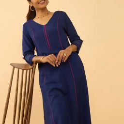 Taneira Blue Viscose Regular Fit Solid Kurta-picture-34