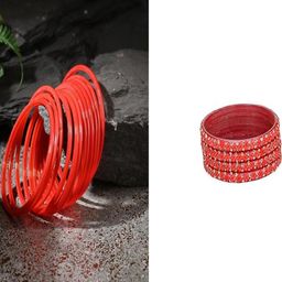 SOMIL Set Of 16 Red Alloy Artificial Stones and Beads Bangles-image-45