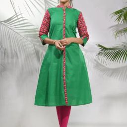 CHARUKRITI Green Cotton Printed A Line Kurta-picture-20