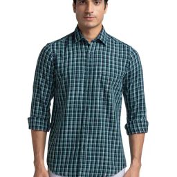 ColorPlus Green Cotton Tailored Fit Checks Shirt-image-81