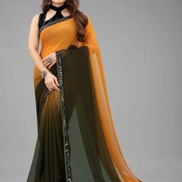 APNISHA Mustard & Black Tie & Dye Saree With Unstitched Blouse-picture-21
