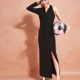 Miss Chase Black Asymmetric Sequined Maxi Dress-image-23