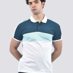 Camla Blue Cotton Regular Fit Colorblock Polo T-Shirts-picture-45