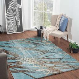 Obsessions Blue Polypropylene Abstract Carpet - Medium-40