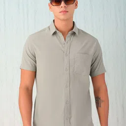 HARDSODA Men Spread Collar Solid Cotton Casual Shirt-image-78