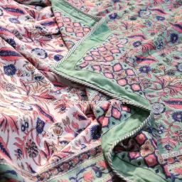 Shahenaz Sunderban Lilly Floral Sea Green Cotton Double Reversible Dohar-image-62