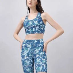 Soie Blue Printed Sports Tank Top Shorts Set-image-43