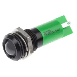 RS PRO Green Panel Mount Indicator, Mounting Hole Size 14 mm, Termination Type Solder Tab, IP Rating IP67, Model No 207630-1
