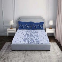 Spaces Atrium Blue 100% Cotton 144 TC Double Bedsheet with 2 Pillow Covers-image-69
