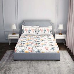 Spaces Atrium Multicolor 100% Cotton 144 TC Fitted King Bedsheet with 2 Pillow Covers-image-12