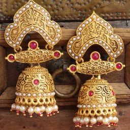 Panash Gold Toned Dome Shaped Jhumki Earrings-image-7