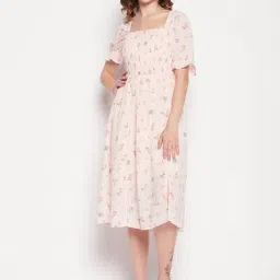 MADAME Baby Pink Printed Fit & Flare Dress-picture-48