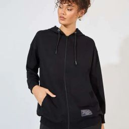 Styli Black Cotton Plain Hoodie-image-40
