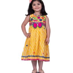 Twisha Girls Yellow Cotton Regular Fit Embroidered Casual Dress-image-1