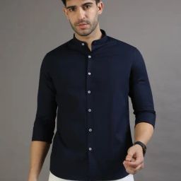 Bushirt Navy Blue Cotton Regular Fit Shirt-image-64