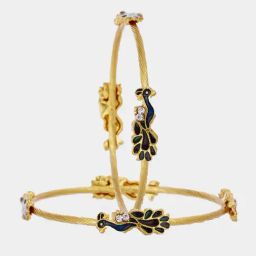 Zeneme Gold Plated CZ Studded Peacock Design Bangles for Women Set of 2-26
