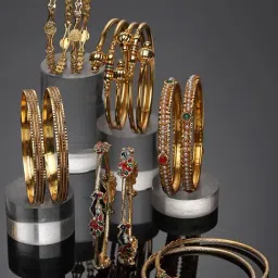 Zeneme Gold Plated Stone Studded Brass Bangle Set of 12-image-81