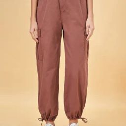 People by Pantaloons Brown Cotton Joggers-image-35