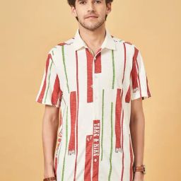 Urban Ranger By Pantaloons Off White Slim Fit Striped Shirt-image-32