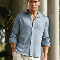 Campus Sutra Blue Polycotton Regular Fit Textured Shirt-image-59