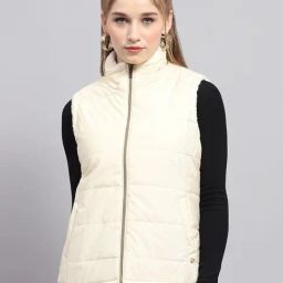 Monte Carlo White Polyester Blend Solid Sleeveless Jacket-picture-9