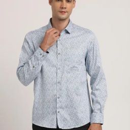 Turtle Grey Cotton Slim Fit Printed Shirt-image-14
