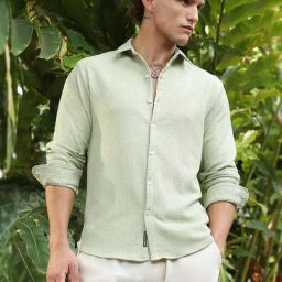 Campus Sutra Green Polycotton Regular Fit Textured Shirt-image-71