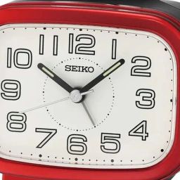 SEIKO Red Plastic Classic Rectangular Bell Alarm Analog Lumibrite Table Clock image 2