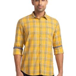 Parx Yellow Pure Cotton Slim Fit Checks Shirt-image-46