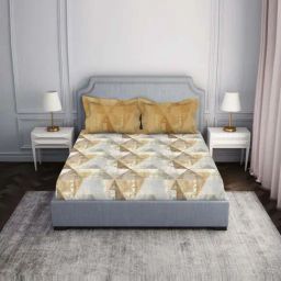 Spaces Atrium Brown 100% Cotton 144 TC Double Bedsheet with 2 Pillow Covers-image-52
