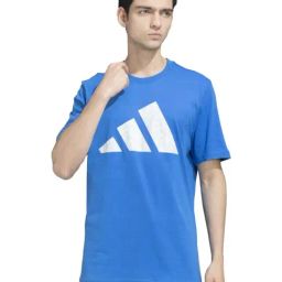 Adidas Blue Cotton Regular Fit Logo Printed Sports T-Shirt-image-30