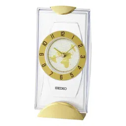 SEIKO Gold Plastic Antique Analog Hazlenut Aluminum Dial World Table Clock-image-38