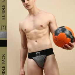 Zoiro Black & Grey Jaspe Regular Fit Colour Block Briefs - Pack Of 2-image-12