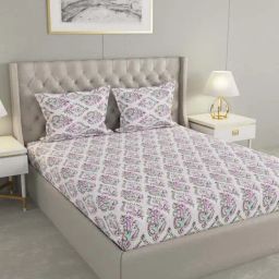 Raymond Home Shubham Purple 120 TC Cotton King Bedsheet with 2 Pillow Covers-image-97