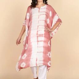 Maaesa Peach And White Three-Quarter Sleeves Kaftan Kurta-picture-42