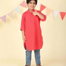Fabindia Boys Pink Cotton Printed Kurta-picture-0