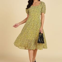 DODO & MOA Floral Print Puff Sleeve Georgette A-Line Midi Dress-image-54