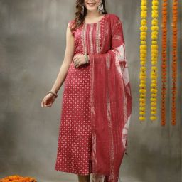 Stylum Maroon Rayon Printed A Line Kurta With Dupatta-14