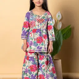 Readiprint Fashions Girls Floral Printed Pure Cotton Anarkali Kurti With Sharara-picture-19
