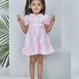Peppermint Girls Floral Embroidered Shirt Collar Satin Fit & Flare Dress-image-12