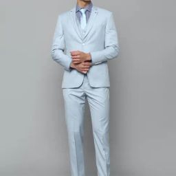 Louis Philippe Blue Slim Fit Texture Three Piece Suits-image-72