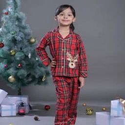 Budding Bees Kids Red Checks Full Sleeves Shirt with Pants-image-58