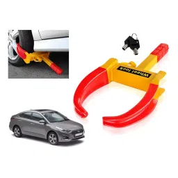 Auto Pearl Security Adjustable Anti Theft Yellow, Red Wheel Clamp Lock Compatible with Verna Type-4-image-62