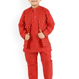 BAESD Boys Mandarin Collar Art Silk Kurta With Trouser-30